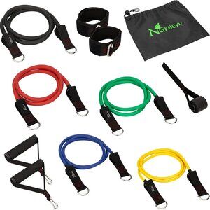 NGreen Workout Resistance Band Set - Anti-Snap Exercise Bands with Handles, Door